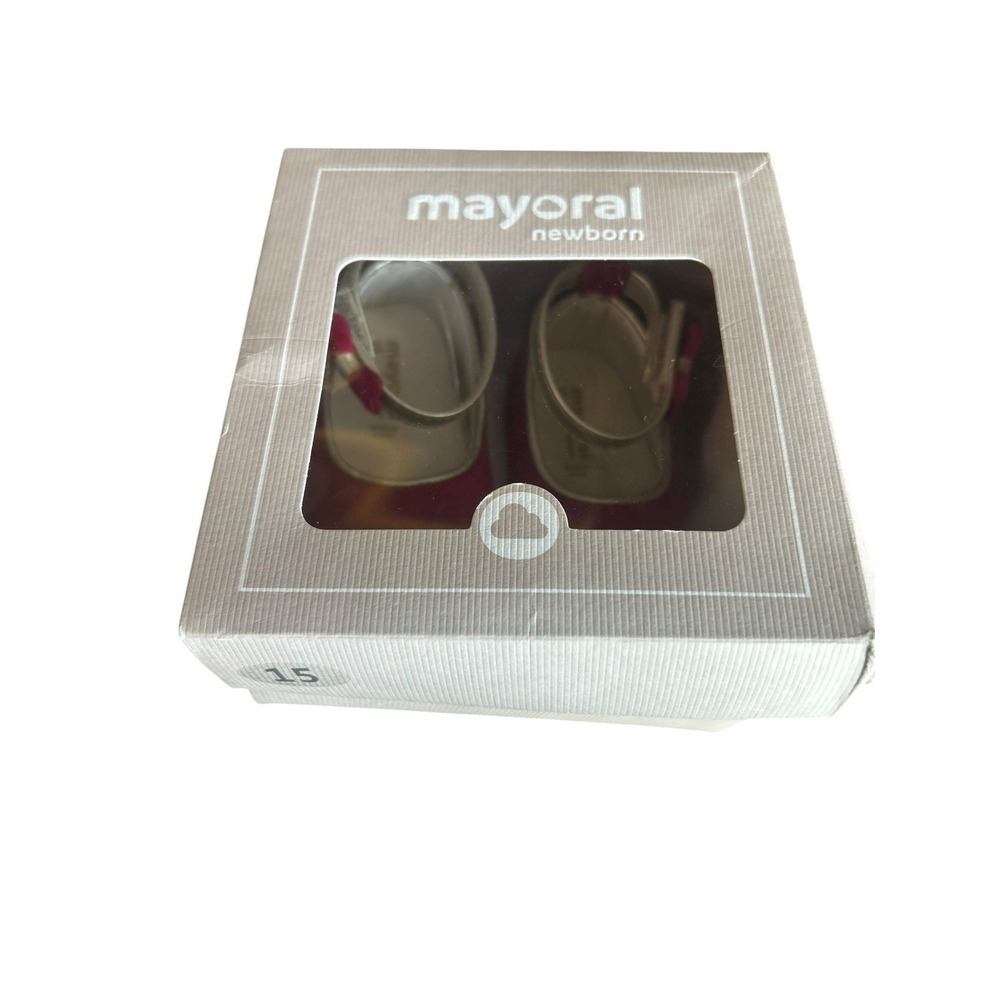 Mayoral Baby Girl Dress Shoes Red With Bows Mary Jane's Crib Shoes New - Picture 6 of 7